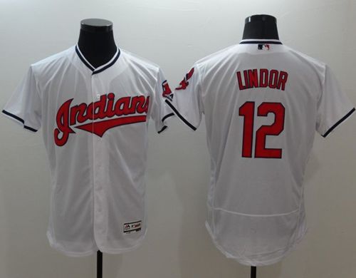 Indians #12 Francisco Lindor White Flexbase Authentic Collection Stitched MLB Jersey - Click Image to Close